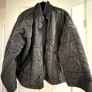 Quilted oversized black acid washed jacket
